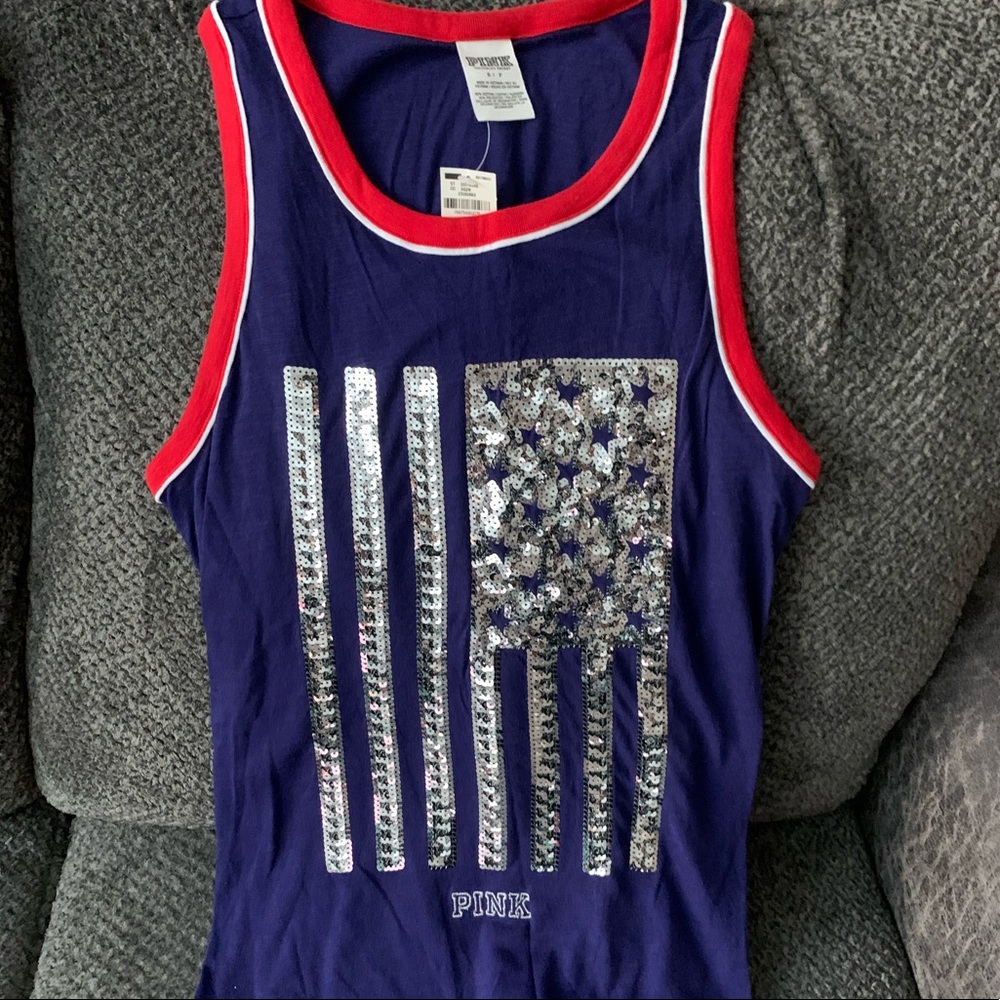 VS Pink Red/Blue Sequin American Flag Tank